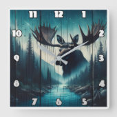 Majestic Moose mit Blick auf die Landschaft des Se Quadratische Wanduhr (Vorderseite)