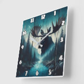 Majestic Moose mit Blick auf die Landschaft des Se Quadratische Wanduhr (Winkel)