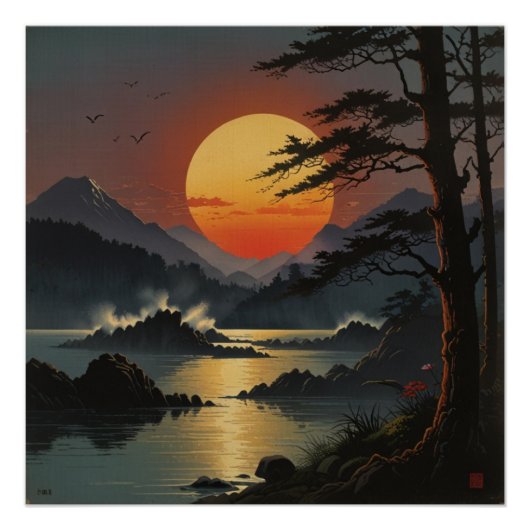 Majestic Mount Fuji Landschaft Landschaft Kunst, D Poster (Vorderseite)
