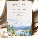 Majestic Mount Hood Forest Rettete-the-date Einladung<br><div class="desc">Genießen Sie die natürliche Pracht des Pazifischen Nordwestens mit unserer majestätischen Mount Hood Forest Rett-the-Date Einladung. Diese Karte ist wunderschön illustriert mit einem Aquarellpanorama des Monte Hood, das die ruhige Schönheit des schneebedeckten Gipfels und des immergrünen Waldes in der Umgebung erweckt. Das ruhige Blau des Himmels und des Sees ergänzt...</div>