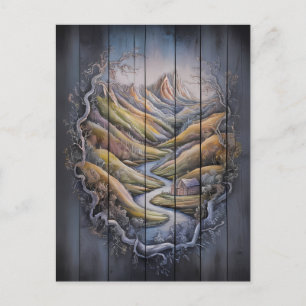 Majestic Mountain Mural auf der Holzwand Postkarte