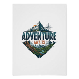 Majestic Mountain & River Adventure Art Print Poster