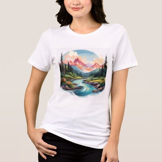 Majestic Mountain River Scene Tri-Blend Shirt (Vorderseite)