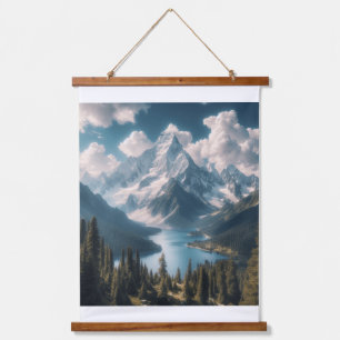 Majestic Mountain Serenity Wandteppich Mit Holzrahmen