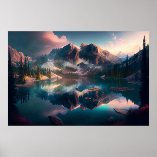 Majestic Mountains Mirror Lake mit weichem Licht Poster (Vorne)