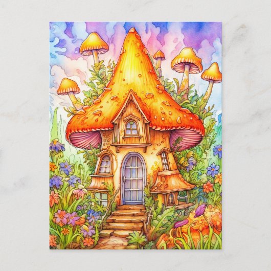 Majestic Mushroom House Illustration Postkarte (Vorderseite)