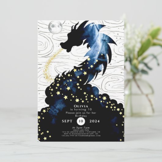 Majestic Mythical Dragon Birthday Einladung (Stehend Vorderseite)