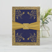 Majestic Navy and Gold Monogram Wedding Einladung (Stehend Vorderseite)