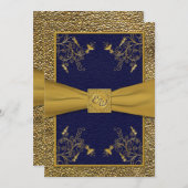 Majestic Navy and Gold Monogram Wedding Einladung (Vorne/Hinten)