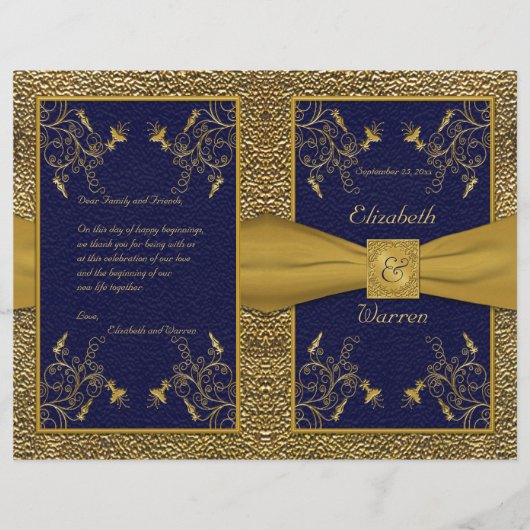 Majestic Navy and Gold Wedding Program (Vorderseite)