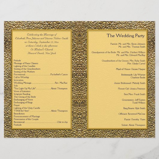 Majestic Navy and Gold Wedding Program (Rückseite)
