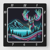 Majestic Neon Deer Wall Art Quadratische Wanduhr (Vorderseite)