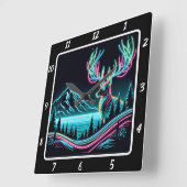 Majestic Neon Deer Wall Art Quadratische Wanduhr (Winkel)