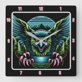 Majestic Neon Falcon Quadratische Wanduhr (Vorderseite)