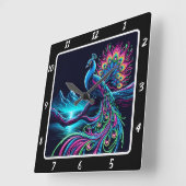 Majestic Neon Peacock Quadratische Wanduhr (Winkel)