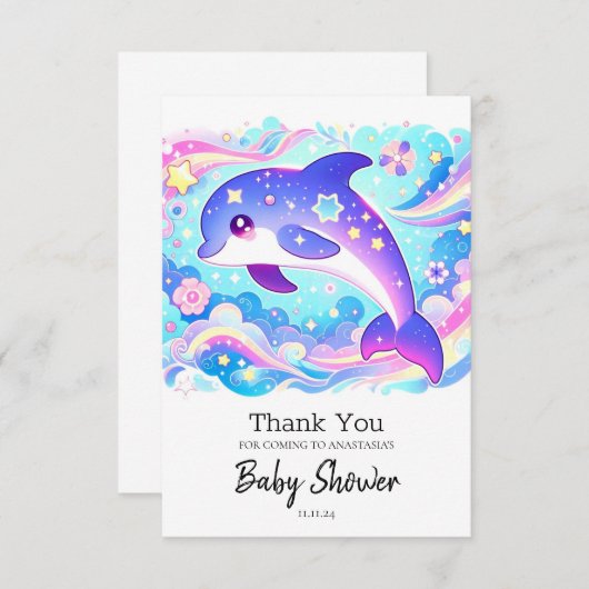 Majestic Niedlich Delphin Baby Dusche Dankeskarte (Vorne/Hinten)