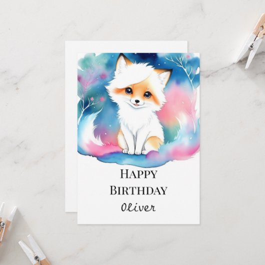 Majestic Niedlich Fox Birthday Karte (Vorderseite/Rückseite Beispiel)