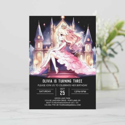 Majestic Niedlich Princess Birthday Einladung (Stehend Vorderseite)
