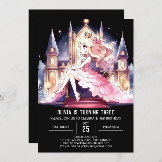 Majestic Niedlich Princess Birthday Einladung (Vorne/Hinten)