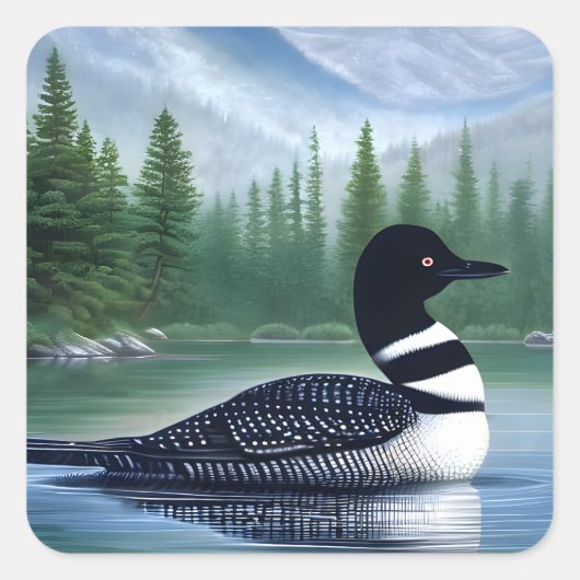 Majestic Northern Wilderness Loon Quadratischer Aufkleber (Vorderseite)