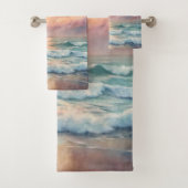 Majestic Ocean Sunset Waves Wasserfarbenküste Badhandtuch Set (Insitu)