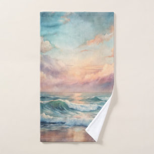 Majestic Ocean Sunset Waves Wasserfarbenküste Badhandtuch Set