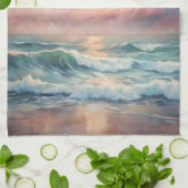 Majestic Ocean Sunset Waves Wasserfarbenküste Geschirrtuch (Gefaltet)