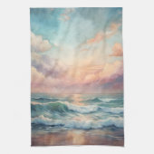 Majestic Ocean Sunset Waves Wasserfarbenküste Geschirrtuch (Vertikal)