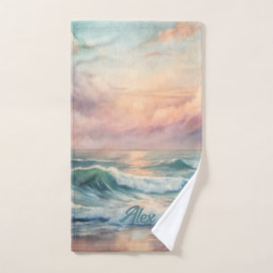 Majestic Ocean Sunset Waves Wasserfarbenküste Handtuch
