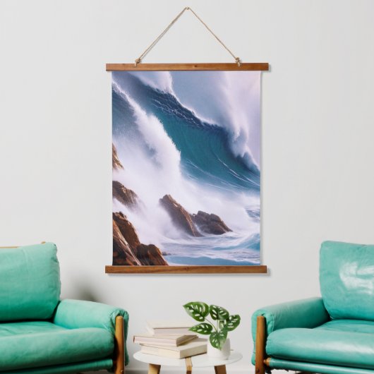 Majestic Ocean Waves Malerei Wandteppich Mit Holzrahmen (Wohnzimmer)