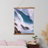Majestic Ocean Waves Malerei Wandteppich Mit Holzrahmen (Schlafzimmer)