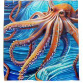 Majestic Octopus Blue Ocean Wave Expressionismus Duschvorhang (Vorderseite)