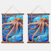 Majestic Octopus Blue Ocean Wave Expressionismus Wandteppich Mit Holzrahmen (Doppelt)