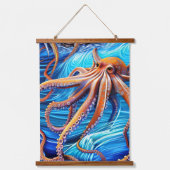Majestic Octopus Blue Ocean Wave Expressionismus Wandteppich Mit Holzrahmen (Vorderseite 2)