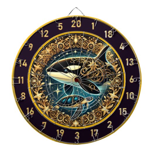 Majestic Orca Turtle Rustikale Dekoration Dartscheibe (vorne)