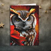 Majestic Owl mit rotem Leaf Kunst Karte