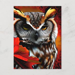 Majestic Owl mit rotem Leaf Kunst Postkarte