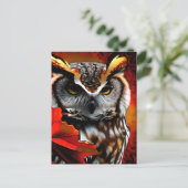 Majestic Owl mit rotem Leaf Kunst Postkarte (Stehend Vorderseite)