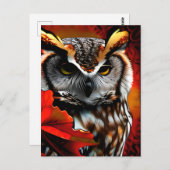 Majestic Owl mit rotem Leaf Kunst Postkarte (Vorne/Hinten)