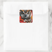 Majestic Owl mit rotem Leaf Kunst Quadratischer Aufkleber (Tasche)