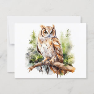 Majestic Owl Watercolor Illustration Postkarte