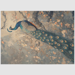 Majestic Peacock Amid Cheroms Blüten Seidenpapier