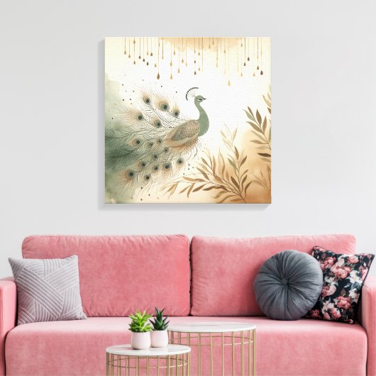 Majestic Peacock Canvas Print – Vibrant Feathers Leinwanddruck (Insitu (Wohnzimmer))