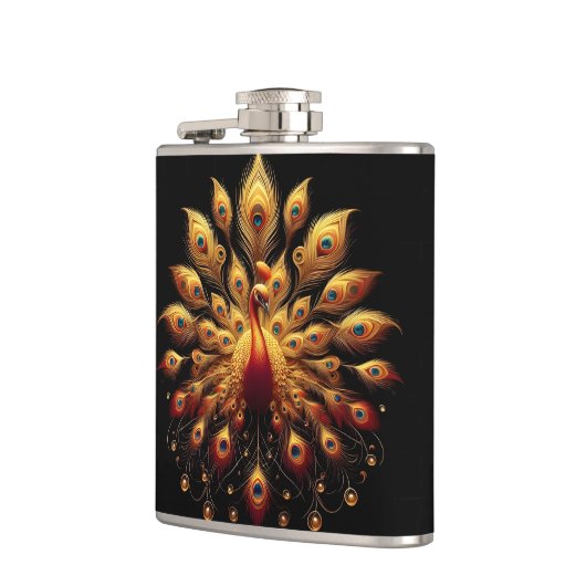 Majestic Peacock, der sein Plumps zeigt Flachmann (Links)