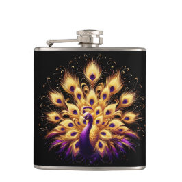 Majestic Peacock Perched Flachmann