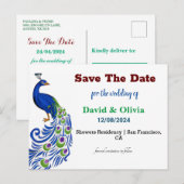Majestic Peacock Wedding Save The Date Postcard Postkarte (Vorne/Hinten)