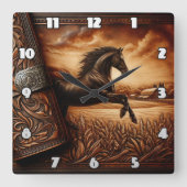 Majestic Pferd läuft in der Dämmerung durch das Fe Quadratische Wanduhr (Vorderseite)