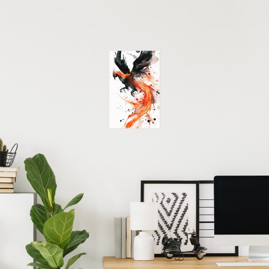 Majestic Phoenix Sketch Style Black Poster (Heimbüro)