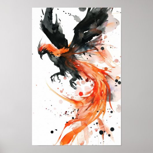 Majestic Phoenix Sketch Style Black Poster (Vorne)