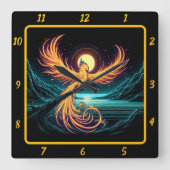 Majestic Phoenix über Mondlicht Quadratische Wanduhr (Vorderseite)